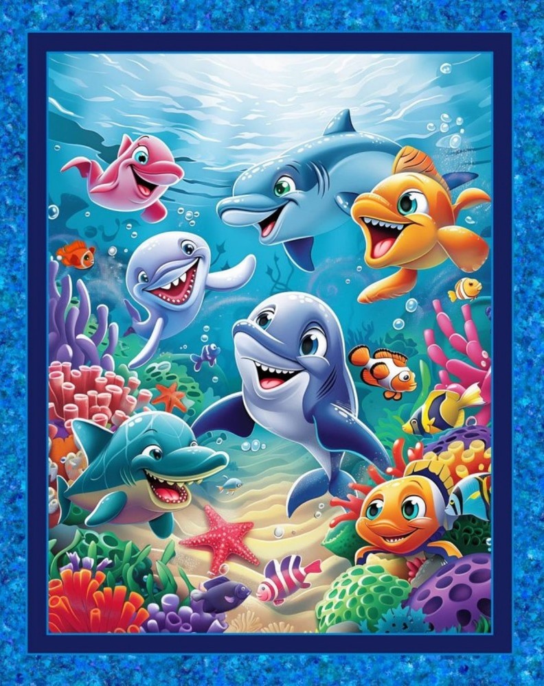 Sea Buddies Baby Child Quilt Top Wall Hanging Panel Fabric