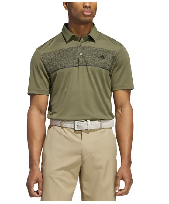 Adidas Men's Stretch Short Sleeve Chest Print Golf Polo Shirt  Green   S