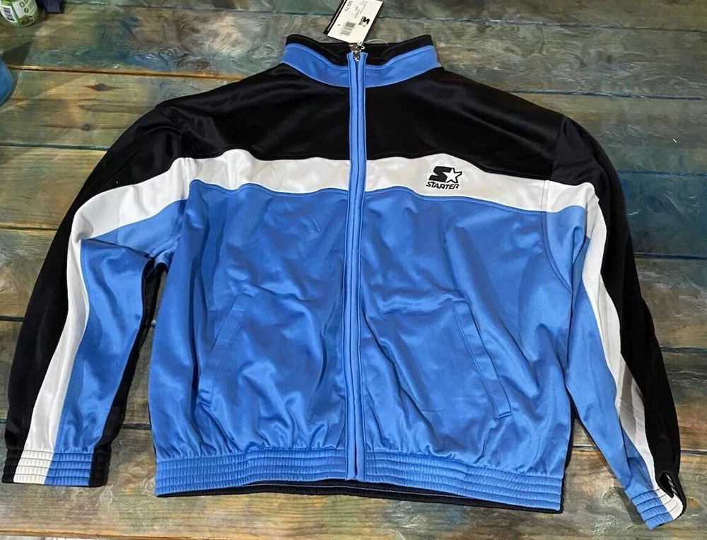 Vintage Large Mens Starter Full Zip Track Jacket in Navy White Blue Logo