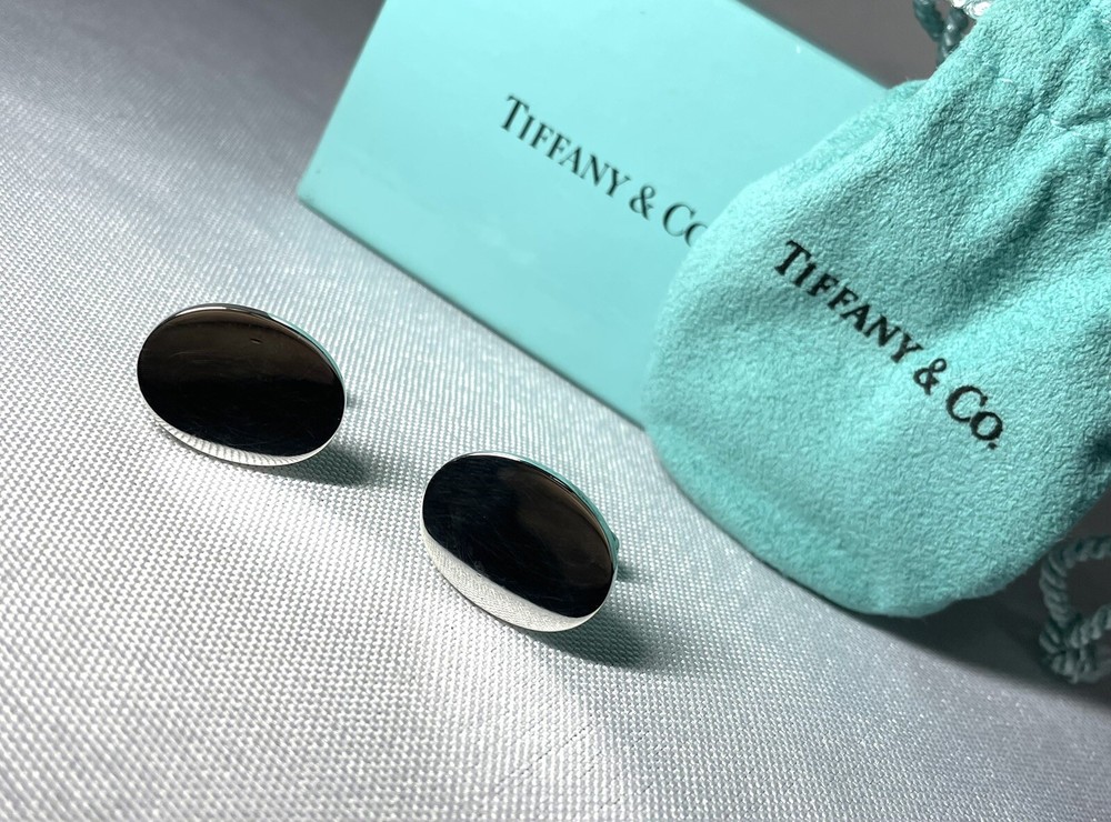 Auth [Rare] Tiffany & Co. Mirrored oval Cufflinks Sterling Silver SV925 +Box