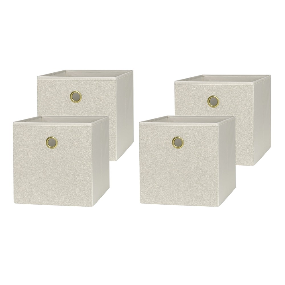 Collapsible Fabric Storage Cubes 10.5x10.5 Beige Boucle 4-Pack