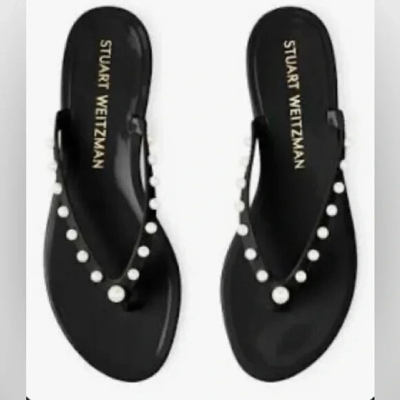 Stuart Weitzman Goldie Jelly Black Flip Flops NWOB US 9