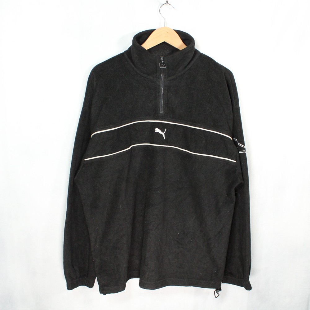 Puma 1/4 Zip Fleece Mens Size XL Black Pullover Trefoil Embroidered 90s Warm