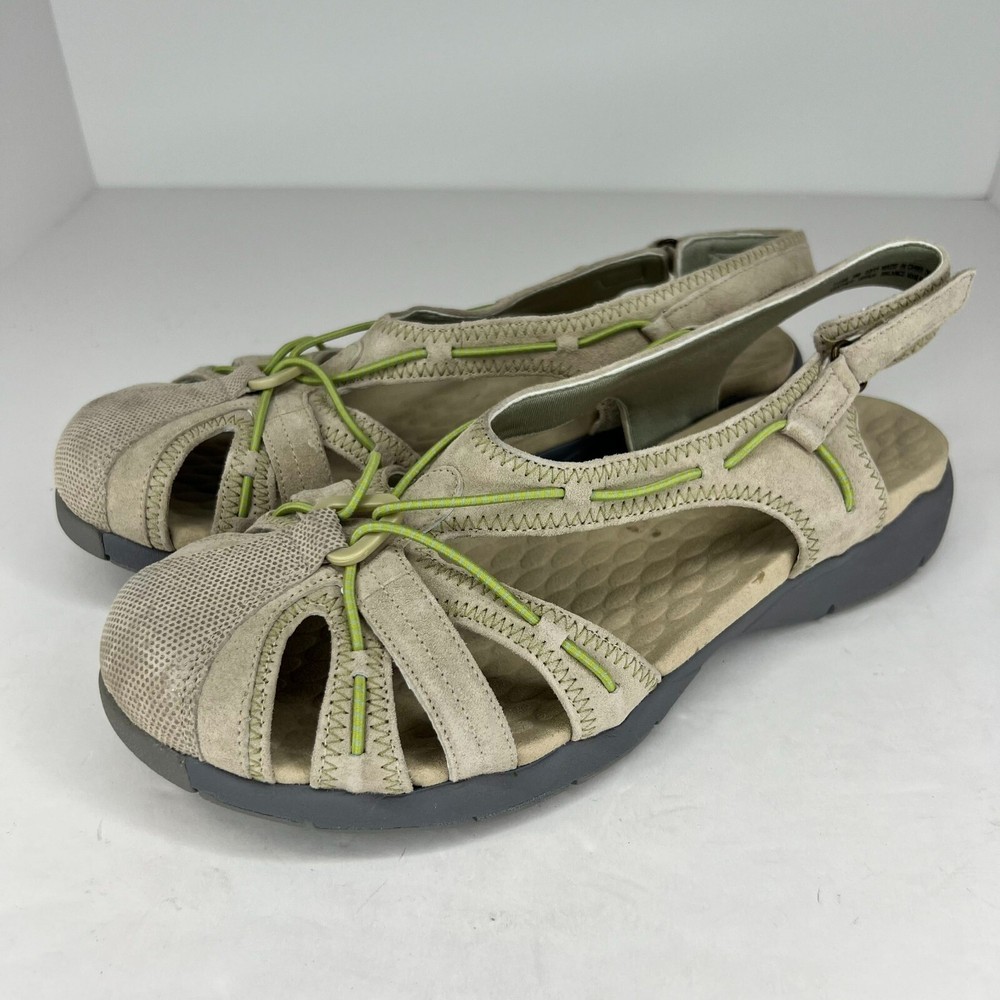 Clarks Privo Womens Beige Slingback Sandals Size 9M Hook & Loop Closure