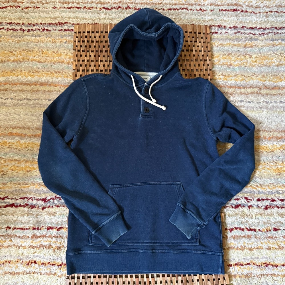 Huckberry Taylor Stitch Henley Button Down Hoodie Indigo Blue Men's Small 38