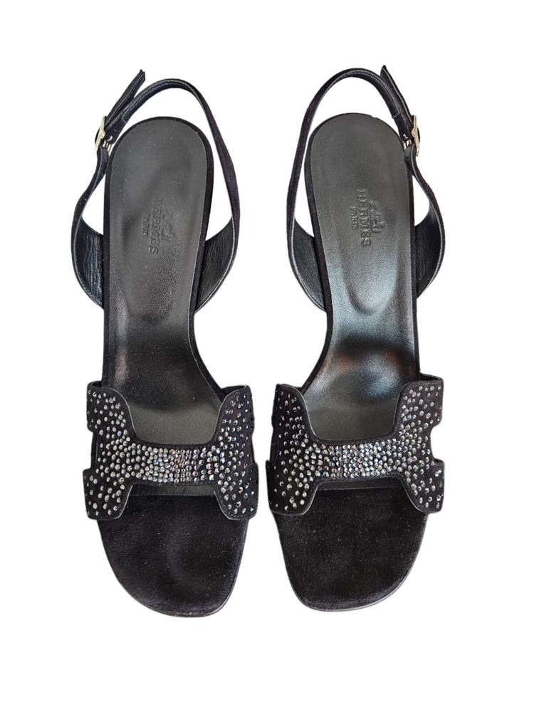 Hermès Black Joy 105 Crystal Embellished Sandal