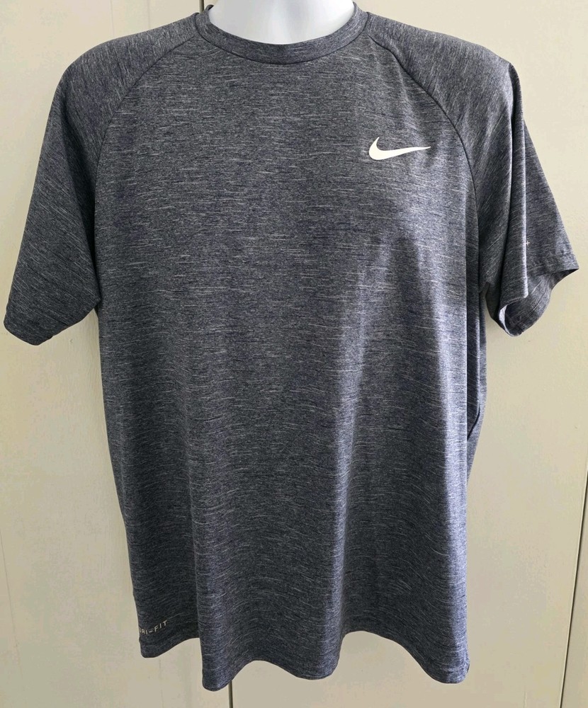 Nike Swim Dri-Fit Shirt XLrg Heather Blue Short Sleeve UPF 40+ Pre-owned
