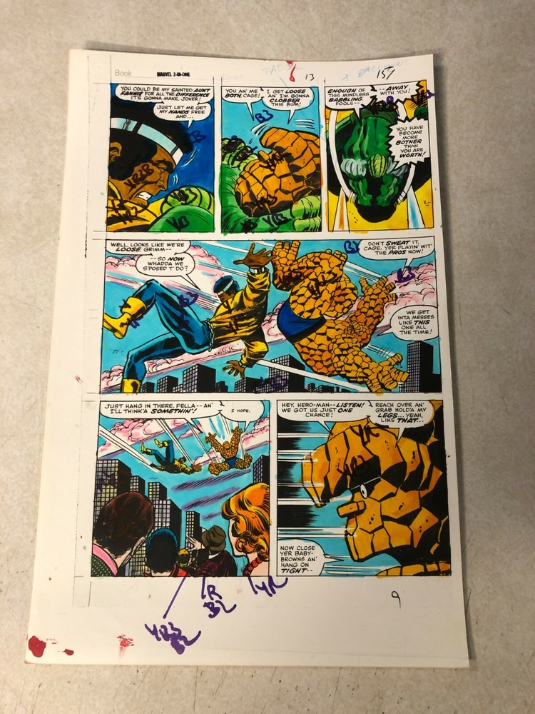 THING and POWER MAN battle BRAGGADOOM MARVEL TWO IN ONE #13 ART color guide 1976