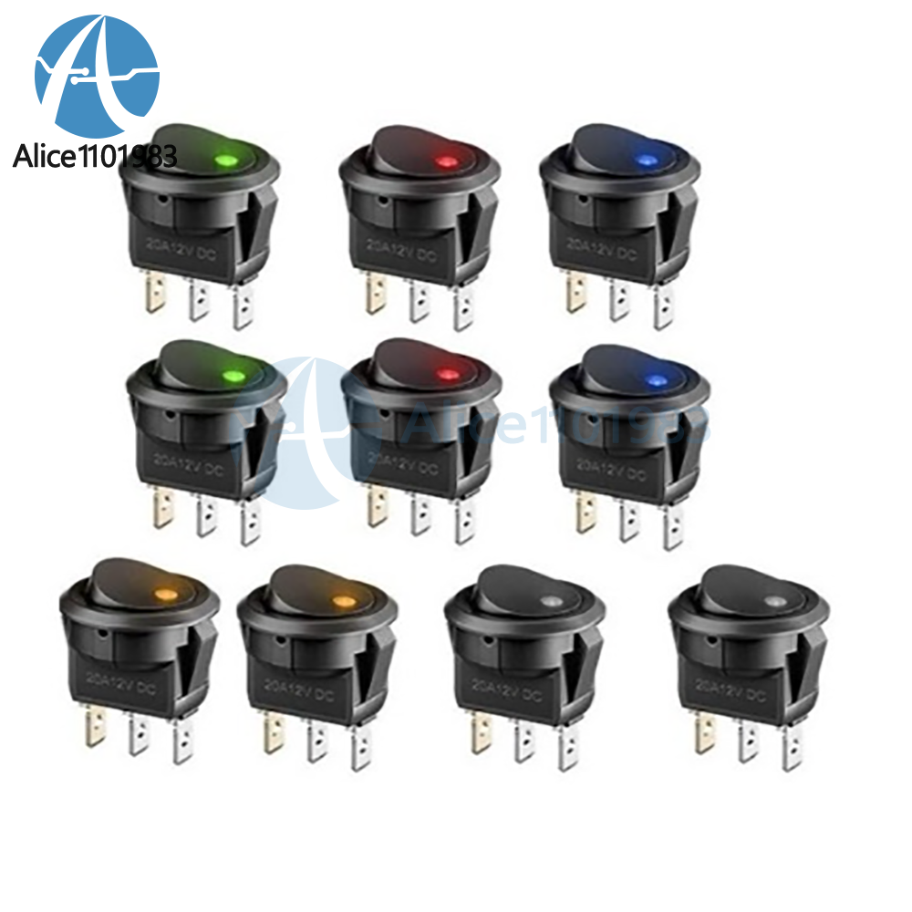 50/100Pcs 12V 20A Round Rocker ON/Off Switch With LED Indicator For Car Boat