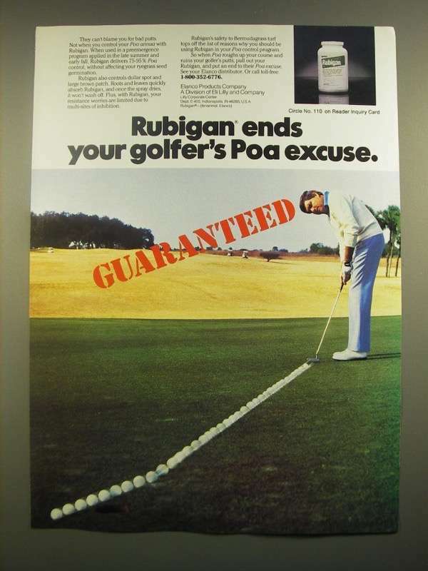 1988 Elanco Rubigan Ad - Ends Your Golfer's Poa Excuse