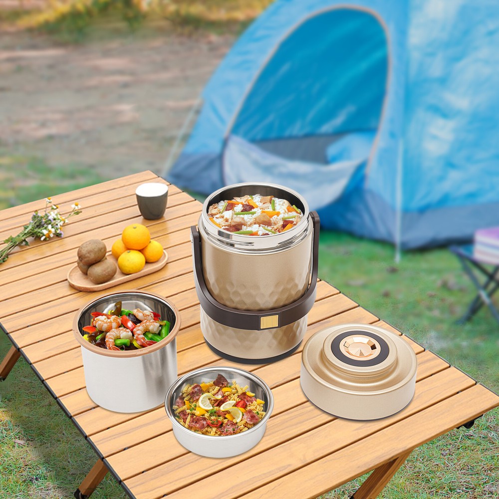 3-Tier Gold Insulated Stackable Food Thermos for Lunch