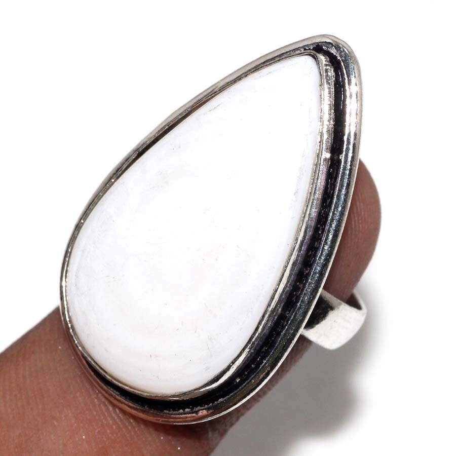 Handmade 925 Silver Plated Mother of Pearl Ring Size US 7.5 JW Jewelry