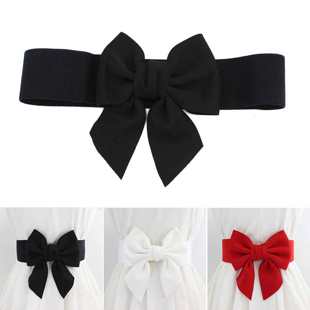 Large Bow Waist Belt Woman Waistband Wide Elastic Stretch Belt Buckle Belt