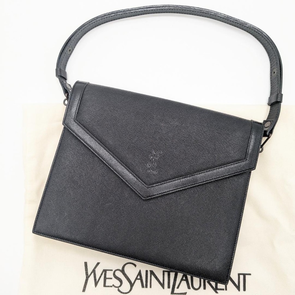 Yves Saint Laurent Cassandra Leather Shoulder Bag Black Authentic Japan