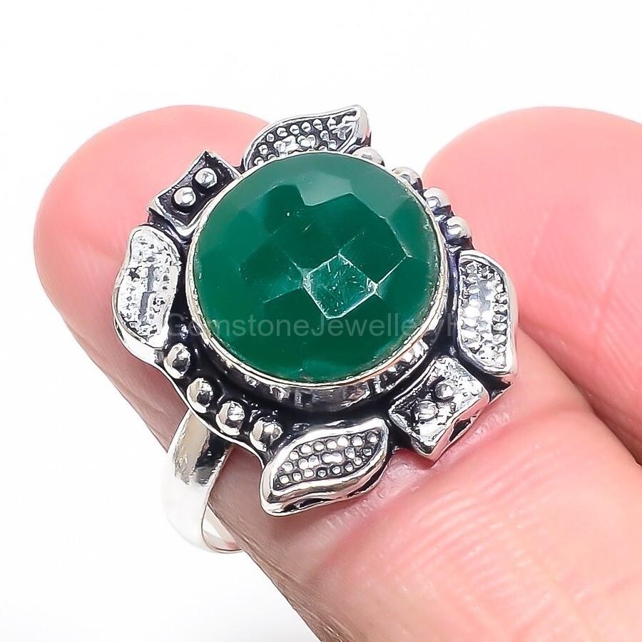 New Year Deal Green Onyx Stone Sterling Silver Statement Daughter Boho Ring US 7