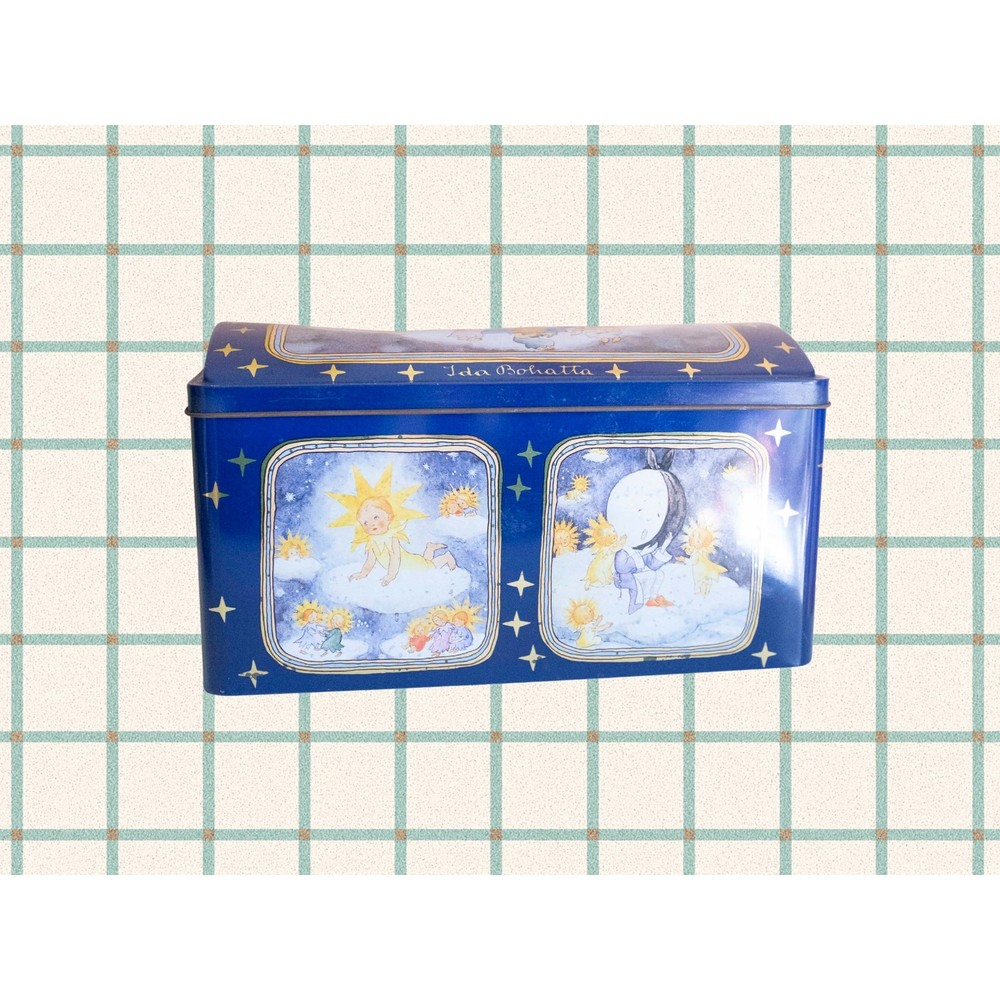 Vintage Celestial Tin Box Schmidt Made in Germany – Blue & Yellow Storage Tin