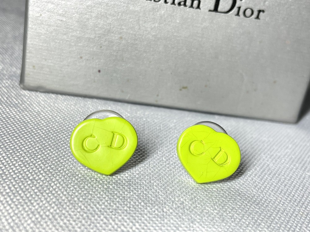 Dior CD Heart Design Pierced Earrings Light Green Very Rare With Box  
