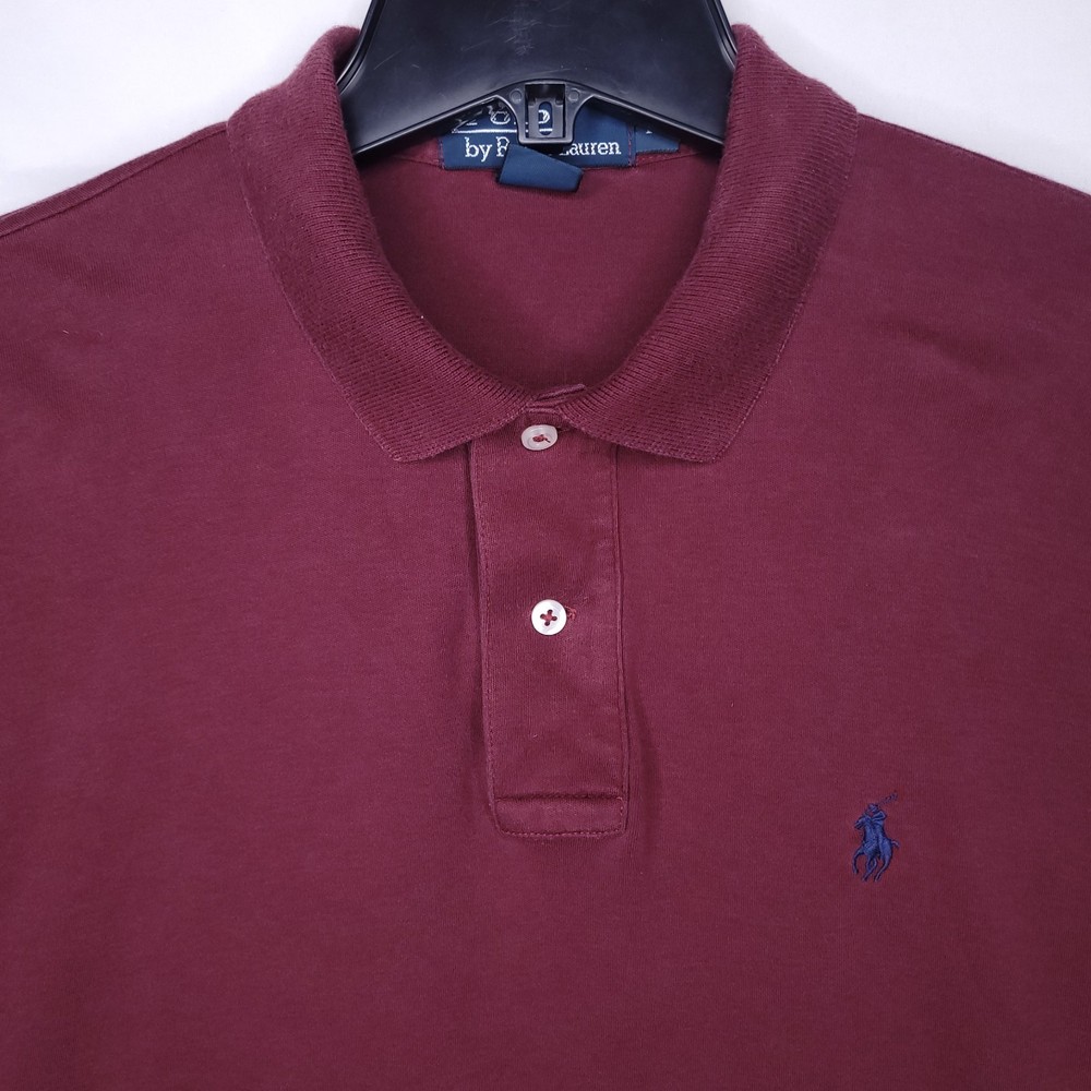 Ralph Lauren Polo Shirt Mens Medium Burgundy Blue Pony Cotton Vintage