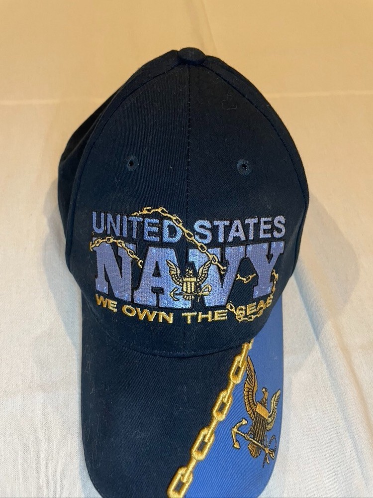 US NAVY Hat Cap Mens Strapback Eagle Crest blue We Own the Seas Shows Fading