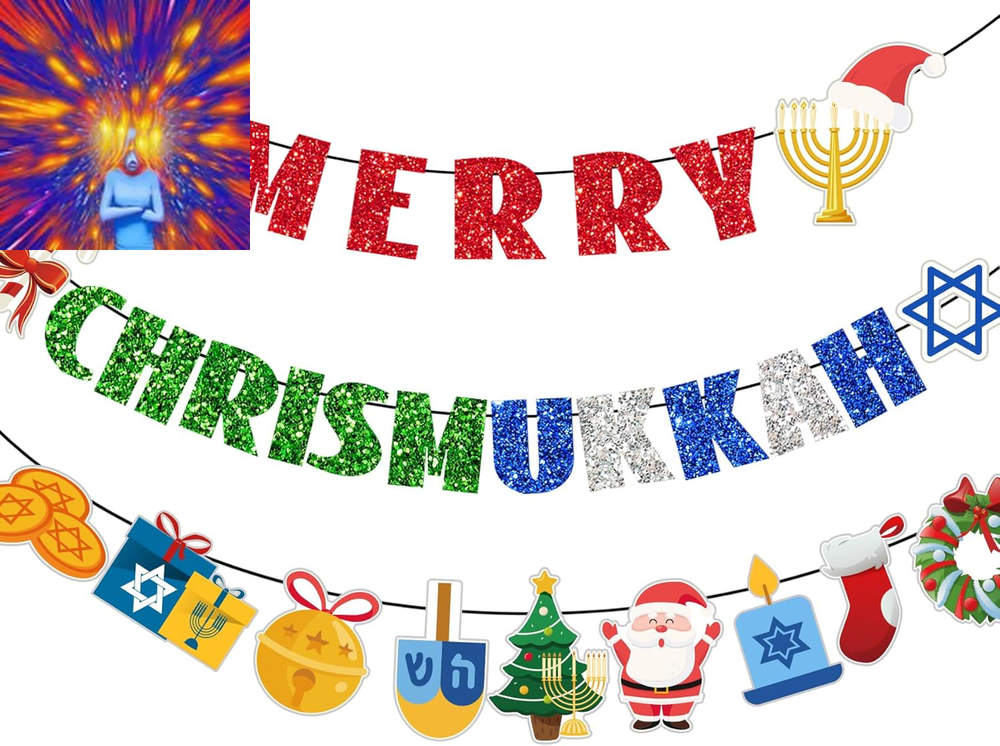 Chrismukkah Decorations Banner Pre-Strung Merry Chrismukkah Banner Hanukkah Deco