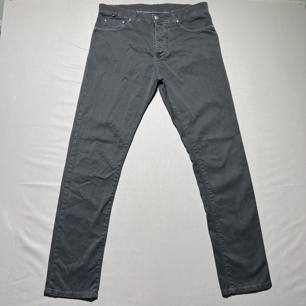 ISAIA Napoli Mens Black Stretch Denim Mid Rise Button Fly Straight Leg Jeans 50