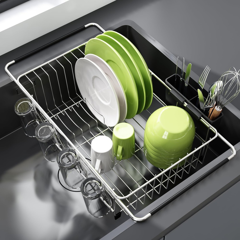 JASIWAY Dish Drying Rack in Sink, Expandable Stainless Steel Dish Drainers fo
