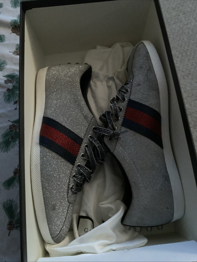 GUCCI BAMBI GLITTER STUD SILVER SNEAKERS US 9