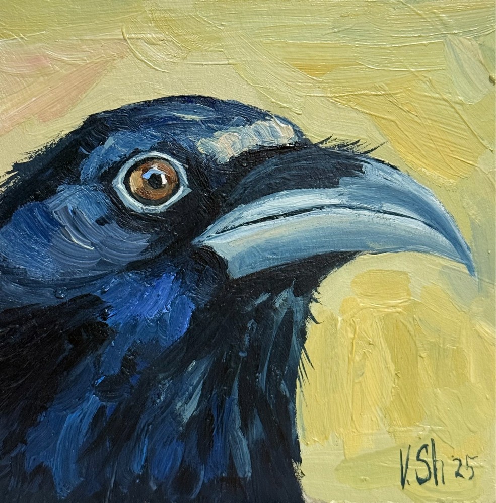 Original Oil Painting Crow Raven Art Black Bird Impressionism Artwork