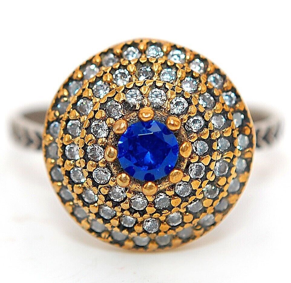 Sapphire & Sterling Silver Ottoman Empire Style Ring Size 8 HB2-2  