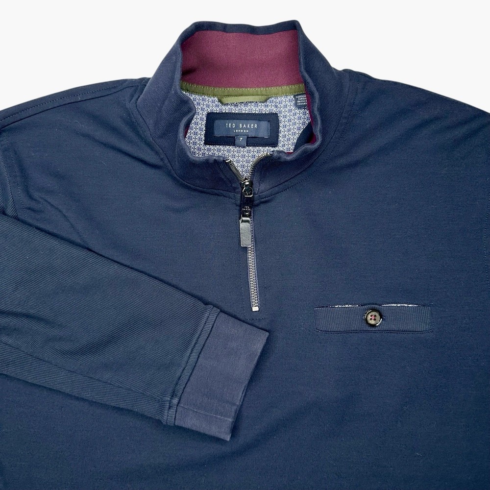 Ted Baker 1/4 Zip Curbing Navy Blue Pullover Sweater Mens Size 7 (3XL)