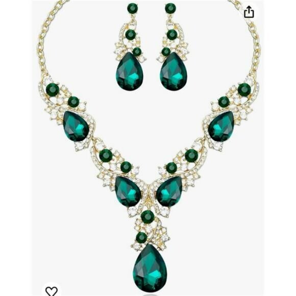 Emerald Green Crystal Bridal Jewelry Set for Wedding Party and Special Occasions