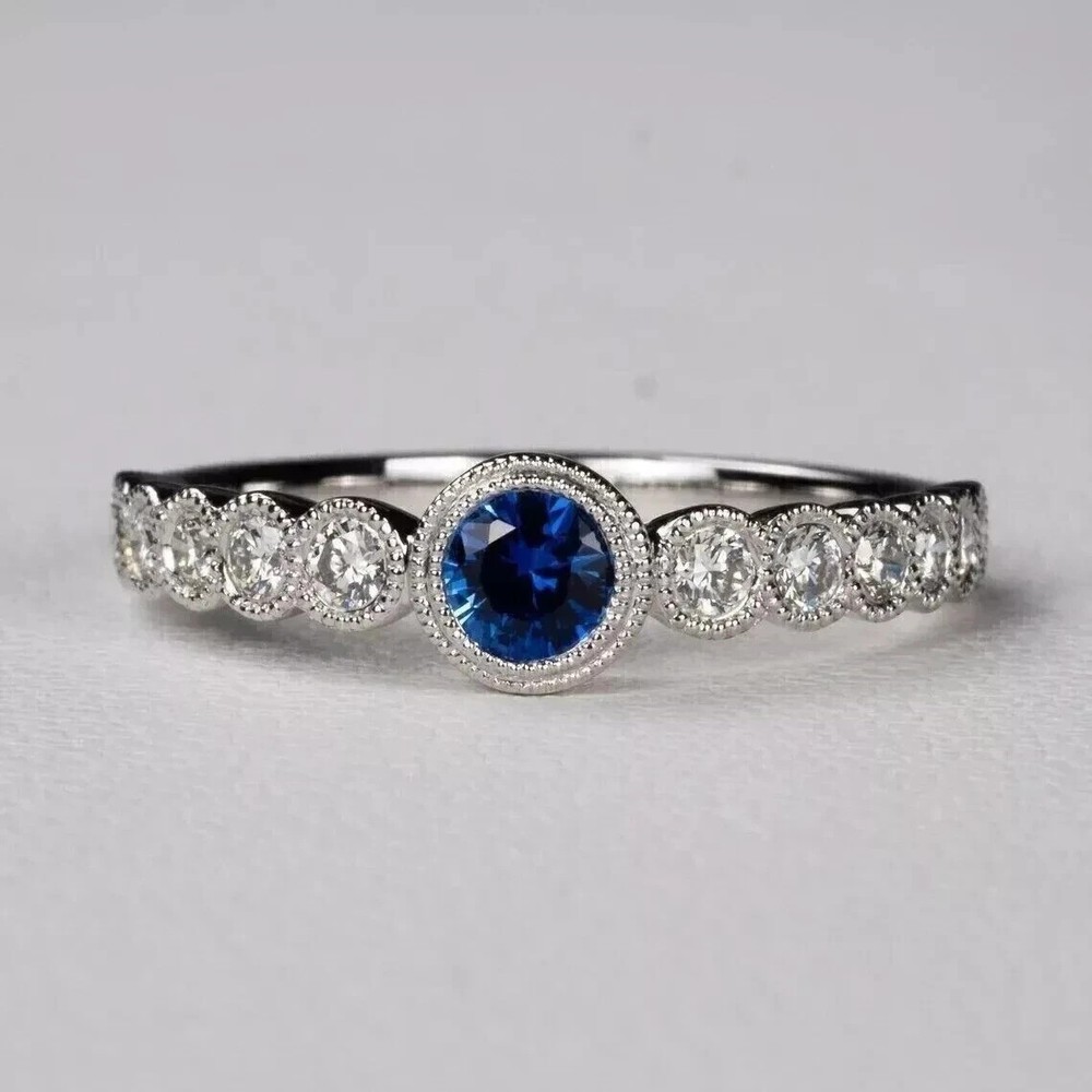 2Ct Round Cut Simulated Blue Sapphire Women's Wedding Ring 14K White Gold Plated