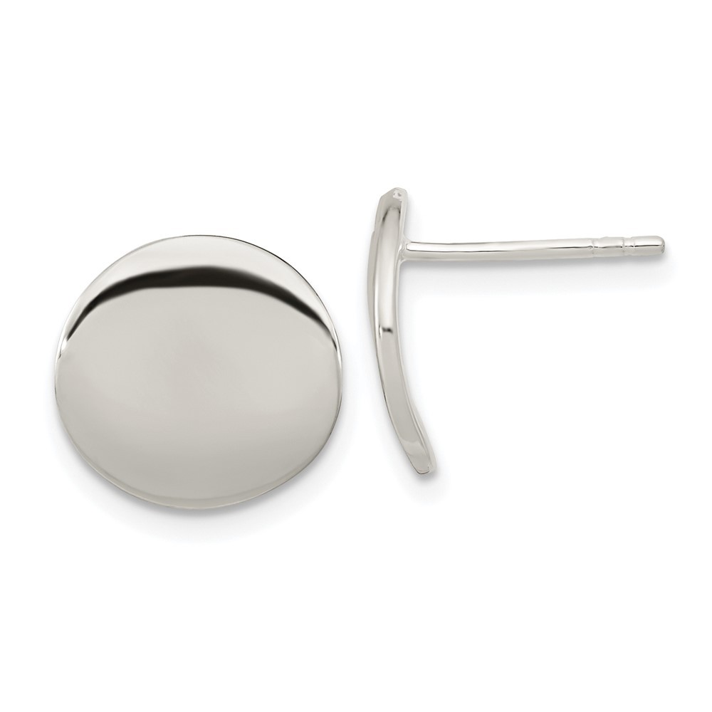 Sterling Silver Polished 12mm Flat Circle Post Stud Earrings 2.39gm L-11.75 mm