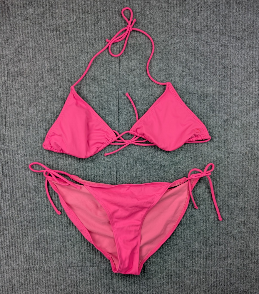 Vintage OP Ocean Pacific Bikini Womens XL Hot Pink Trangle Side Tie Y2K Beach