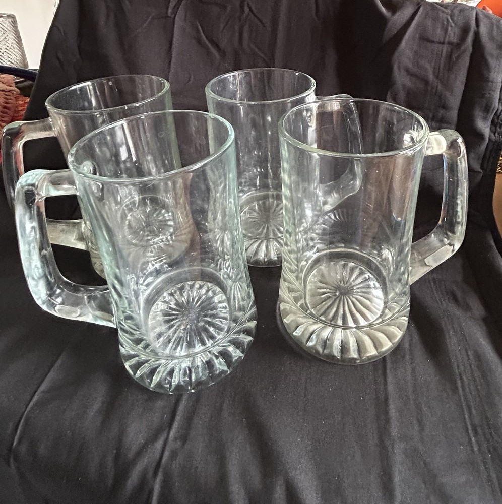 Libbey Heavy Glass Beer Mug Set of 4 with Thumb Support Handle