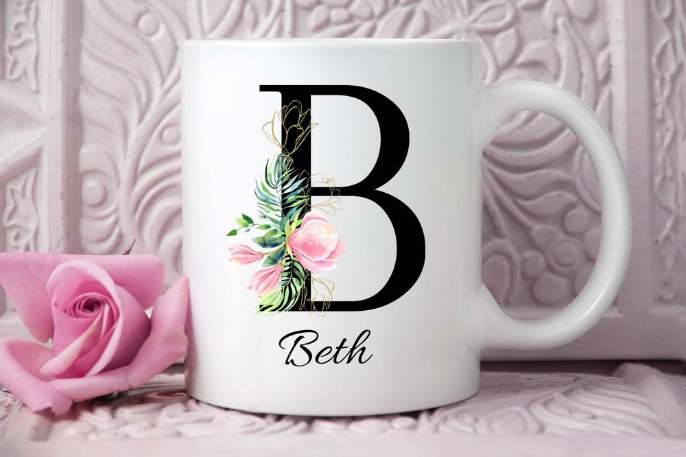 Personalized B Initial Mug Custom Coffee Cup Bestie Gift Monogram Mugs Gift For