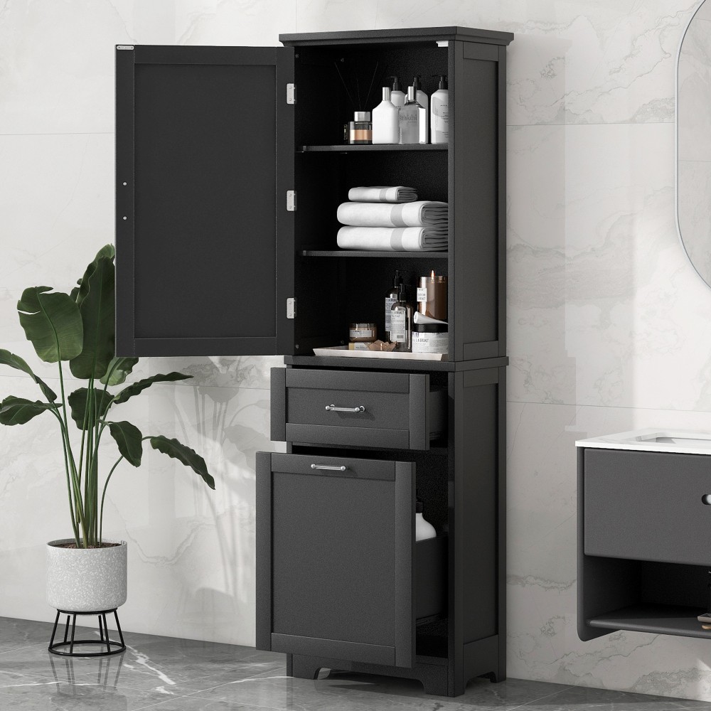 Freestanding Bathroom Storage Cabinet with 2 Drawers & 3 Adjustable Shelves