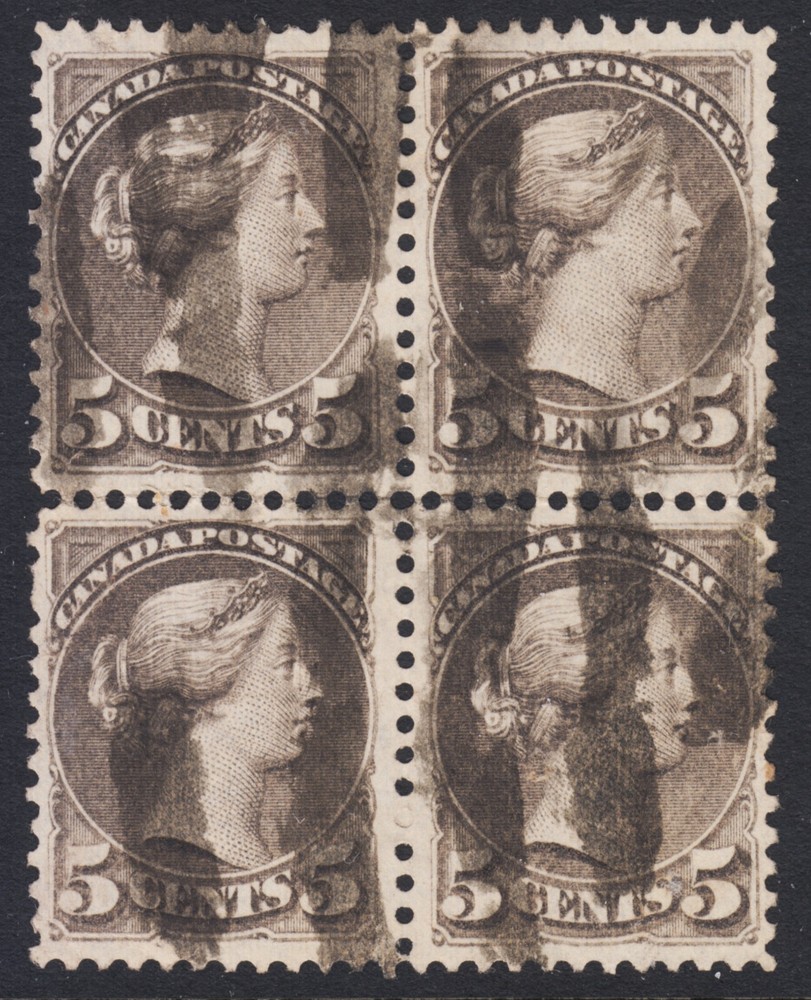 CANADA 42 Used 5c grey Small Queen BLOCK OF 4