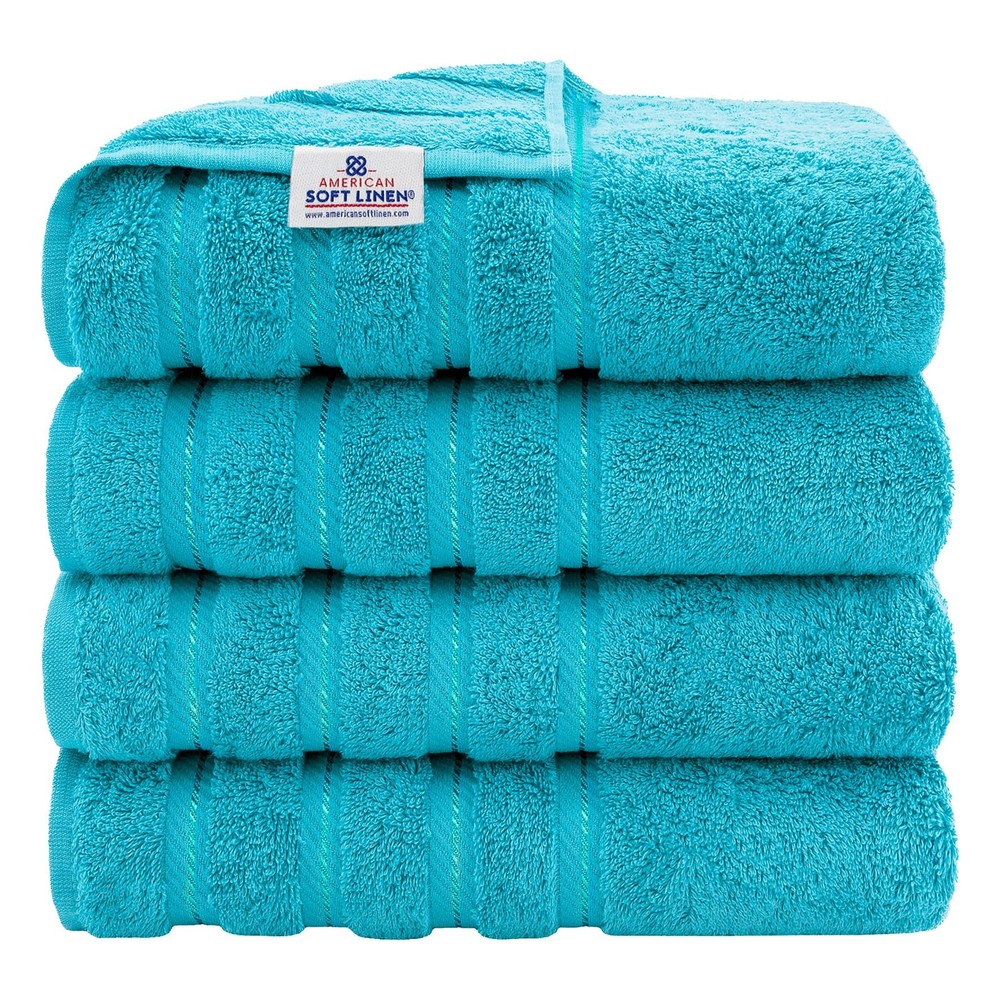 Turkish Cotton 4-Piece Extra Large Bath Towel Set 27x54 Aqua Blue