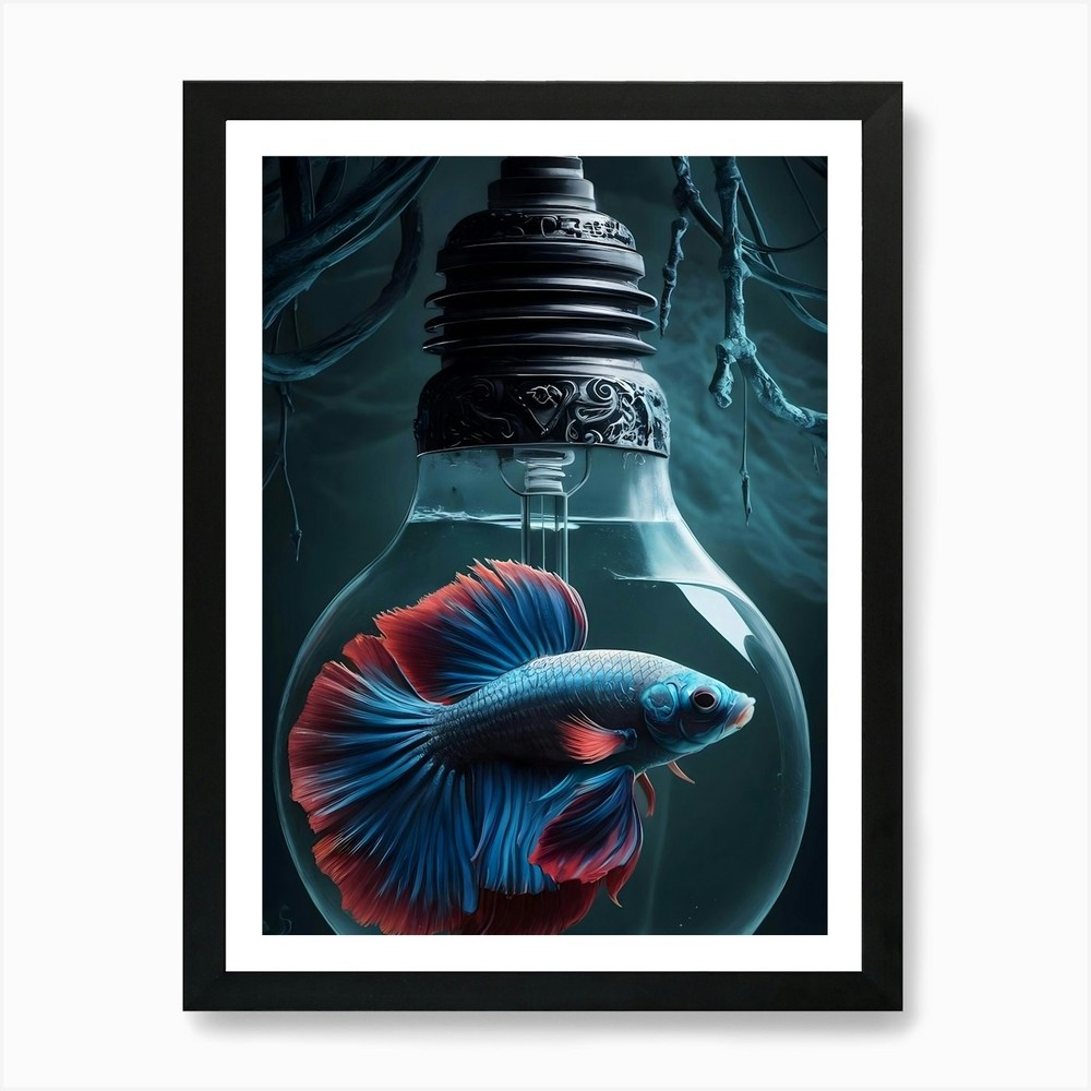 Betta Fish In A Light Bulb Art Prin Framed Wall Art Poster Canvas Print Picture
