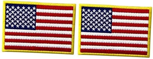 Premium Embroidered USA Flag Patch with Gold Border - 2 Pack