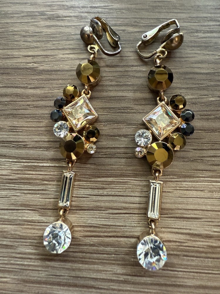Vintage Christian Dior Bezel-Set Jeweled Drop Clip-On Earrings