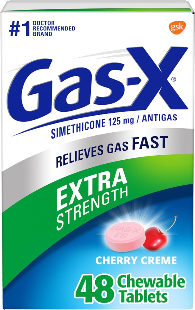 Extra Strength Chewable Gas Relief Tablets with Simethicone 125 Mg, Cherry - 48