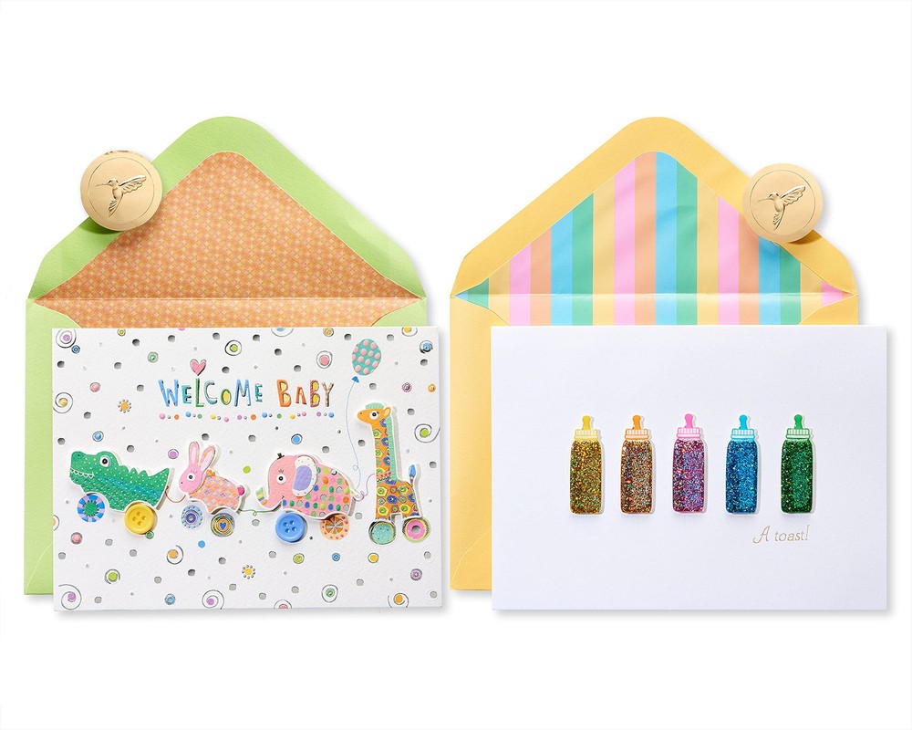 New Baby Cards, Critters and Bottles (2-Count)