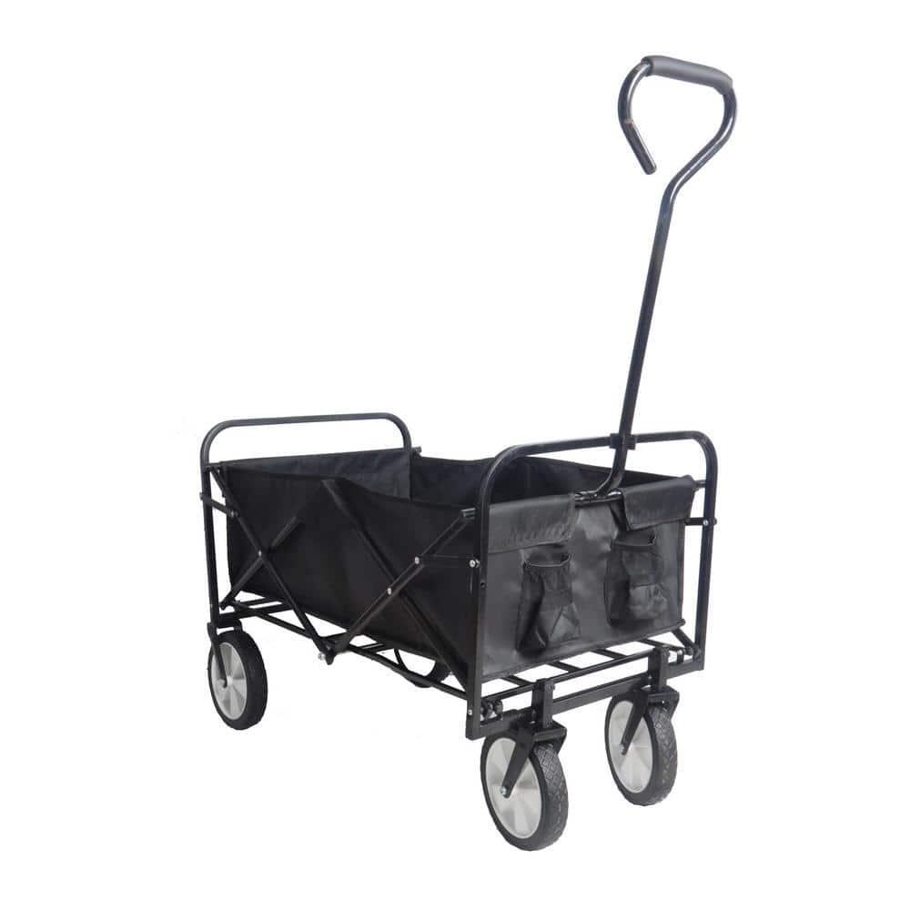 Unbranded Foldable Portable Garden Cart 3.24-Cu-Ft Black w/ Built-in Cup Holders
