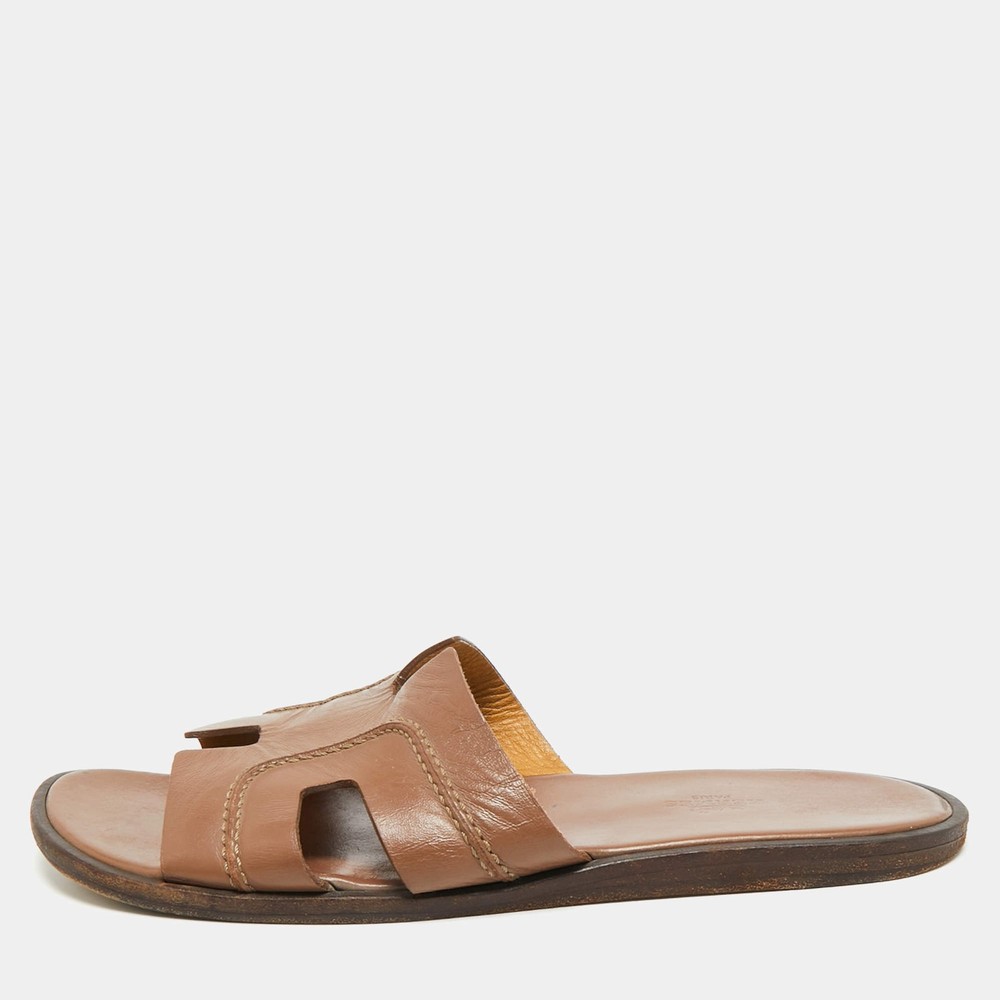 Hermes Izmir Size 42.5 Dark Brown Leather Flat Slide
