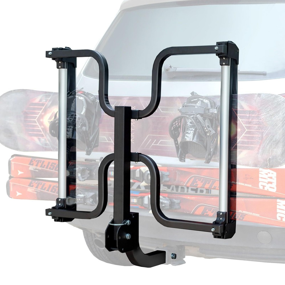 Folding Hitch-Mounted Ski & Snowboard Rack – Adjustable Roof Carrier  