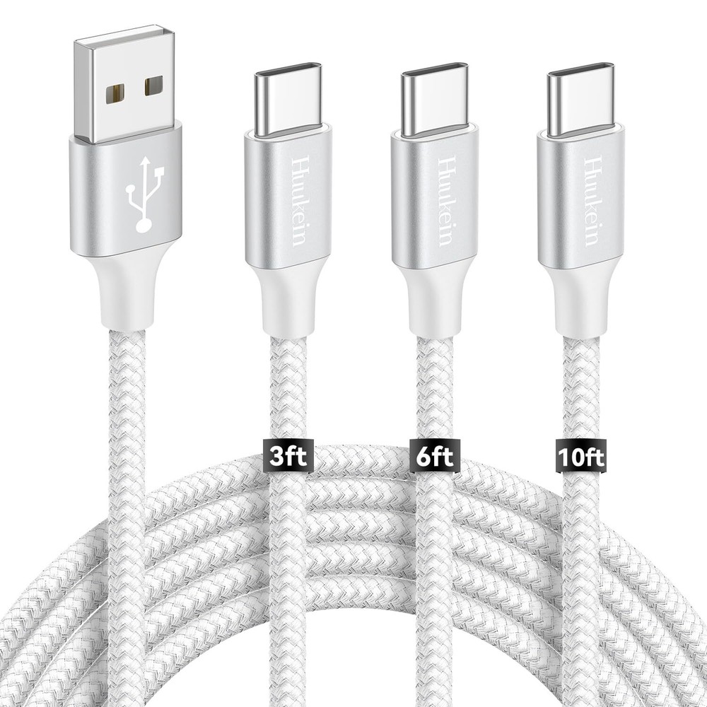White USB C Cable 3-Pack 3ft/6ft/10ft USB A to USB C Charger Cable Fast Charg...