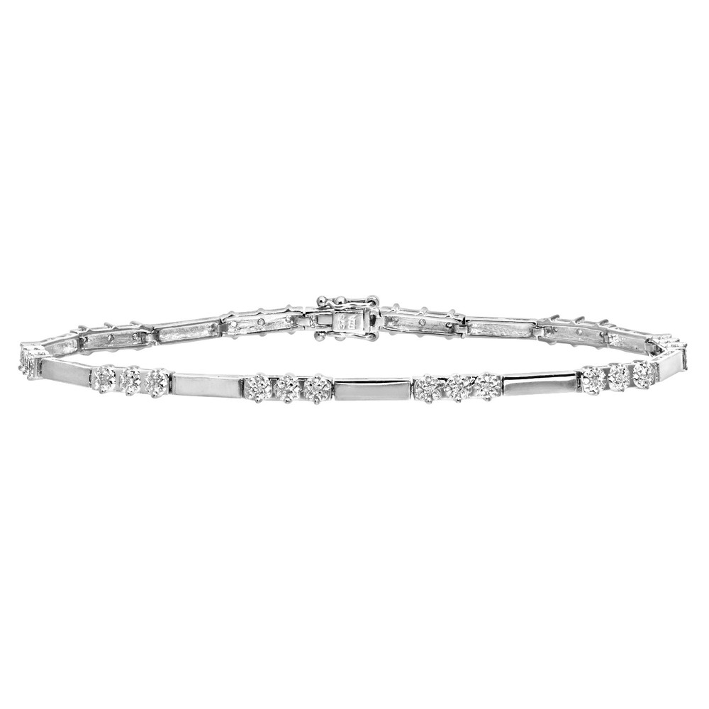 9ct White Gold Jewelco London Round 10pts Diamond Trilogy Tennis Bracelet