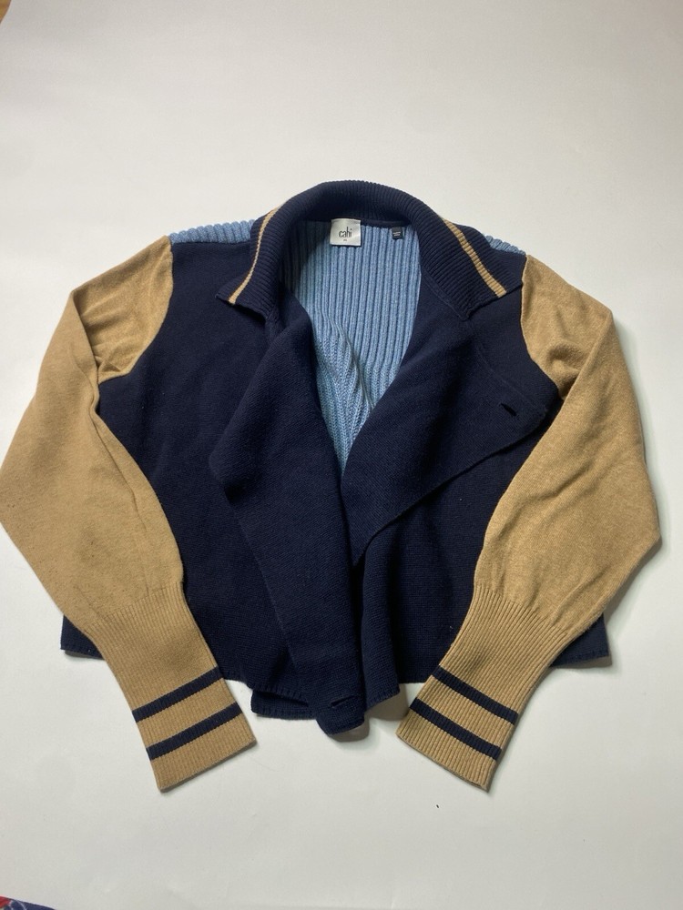 Cabi Sweater Womens Size M Cropped Cardigan Varsity Preppy Colorblock Academia